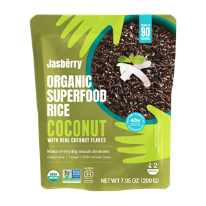 RYŻ EXPRESS JASBERRY PEŁNOZIARNISTY Z PŁATKAMI KOKOSOWYMI BEZGLUTENOWY BIO 200 g - JASBERRY