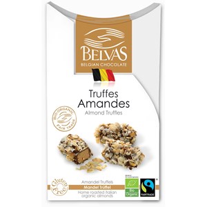 CZEKOLADKI BELGIJSKIE TRUFLE Z MIGDAŁAMI FAIR TRADE BEZGLUTENOWE BIO 100 g - BELVAS