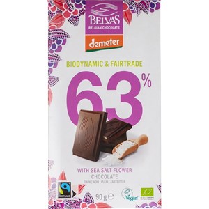 CZEKOLADA GORZKA 63 % Z SOLĄ MORSKĄ FAIR TRADE DEMETER BIO 90 g - BELVAS