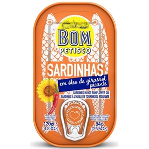 SARDYNKI PORTUGALSKIE W PIKANTNYM OLEJU SŁONECZNIKOWYM 120 g (84 g) - BON APPETIT (BOM PETISCO)