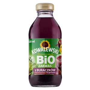ZAKWAS Z BURAKÓW ĆWIKŁOWYCH NIEPASTERYZOWANY BEZGLUTENOWY BIO 320 ml - KOWALEWSKI