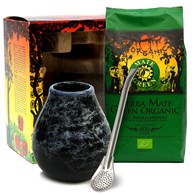 ZESTAW YERBA MATE BIO 400 g, MATERO (LOSOWY WZÓR), BOMBILLA - ORGANIC MATE GREEN