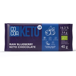 CZEKOLADA Z JAGODAMI I OLEJEM MCT BEZ DODATKU CUKRU BEZGLUTENOWA KETO BIO 40 g - COCOA