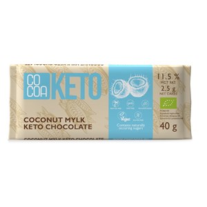 CZEKOLADA KOKOSOWA Z OLEJEM MCT BEZ DODATKU CUKRU BEZGLUTENOWA KETO BIO 40 g - COCOA