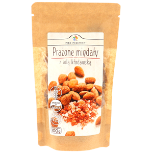 MIGDAŁY PRAŻONE Z SOLĄ KŁODAWSKĄ BEZGLUTENOWE 100 g - PIĘĆ PRZEMIAN