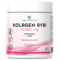 KOLAGEN RYBI + MSM + WITAMINA C TRUSKAWKOWY W PROSZKU BEZGLUTENOWY 300 g - PIĘĆ PRZEMIAN