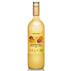 KOMBUCHA TROPIKALNE MANGO Z MARAKUJĄ BIO 750 ml - DELIKATNA (ZAKWASOWNIA)