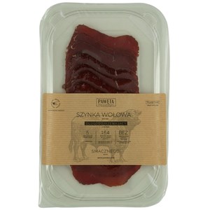 SZYNKA WOŁOWA DOJRZEWAJĄCA PLASTRY BEZGLUTENOWA 65 g - PAWĘTA