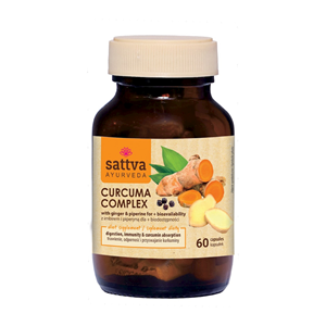 KURKUMA Z IMBIREM I PIPERYNĄ 60 KAPSUŁEK - SATTVA (AYURVEDA)