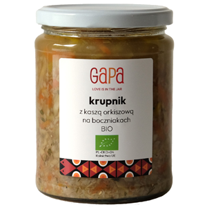 KRUPNIK Z KASZĄ ORKISZOWĄ NA BOCZNIAKACH BIO 450 g - GAPA