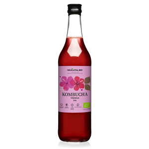 KOMBUCHA Z HIBISKUSEM BIO 500 ml - DELIKATNA (ZAKWASOWNIA)