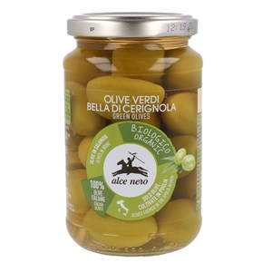 OLIWKI ZIELONE BELLA DI CERIGNOLA Z PESTKĄ W ZALEWIE BIO 350 g (180 g) - ALCE NERO