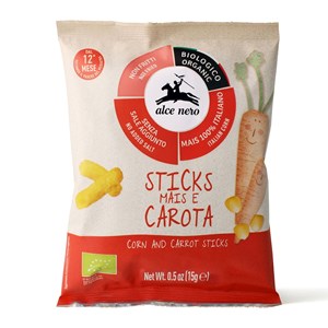 CHRUPKI KUKURYDZIANO - MARCHEWKOWE BEZ DODATKU CUKRÓW BEZGLUTENOWE OD 1 ROKU BIO 15 g - ALCE NERO