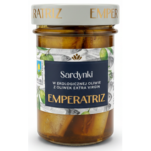SARDYNKI EUROPEJSKIE W BIO OLIWIE Z OLIWEK EXTRA VIRGIN 180 g (126 g) (SŁOIK) - EMPERATRIZ