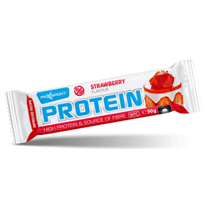 BATON PROTEINOWY O SMAKU TRUSKAWKOWYM W POLEWIE BIAŁEJ BEZGLUTENOWY 50 g - MAXSPORT