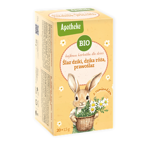 HERBATKA BAJKOWA DLA DZIECI - ŚLAZ DZIKI, DZIKA RÓŻA, PRAWOŚLAZ I RUMIANEK BIO (20 x 1,5 g) 30 g - APOTHEKE