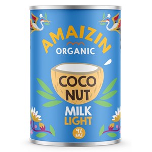 COCONUT MILK - NAPÓJ KOKOSOWY LIGHT BEZ GUMY GUAR (9 % TŁUSZCZU) BIO 400 ml (PUSZKA) - AMAIZIN