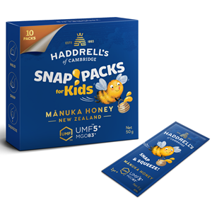 MIÓD MANUKA KIDS MGO 83+ UMF 5+ 10 SASZETEK - HADDRELL'S OF CAMBRIDGE